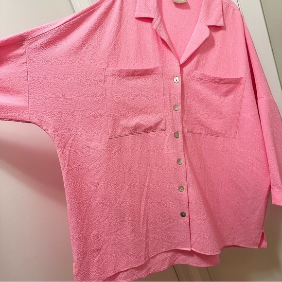 Show Me Your Mumu Johns Button Down Shirt Dress Electric Pink XL+ Neon Oversized - Picture 2 of 10